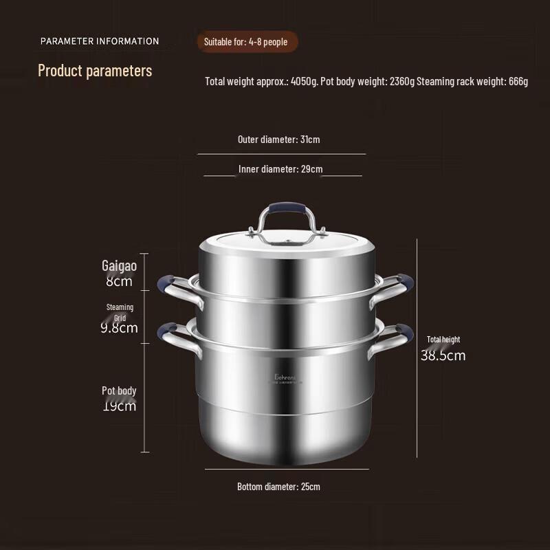 Beilunsi 28cm 3-Layer Stainless Steel Steamer Pot