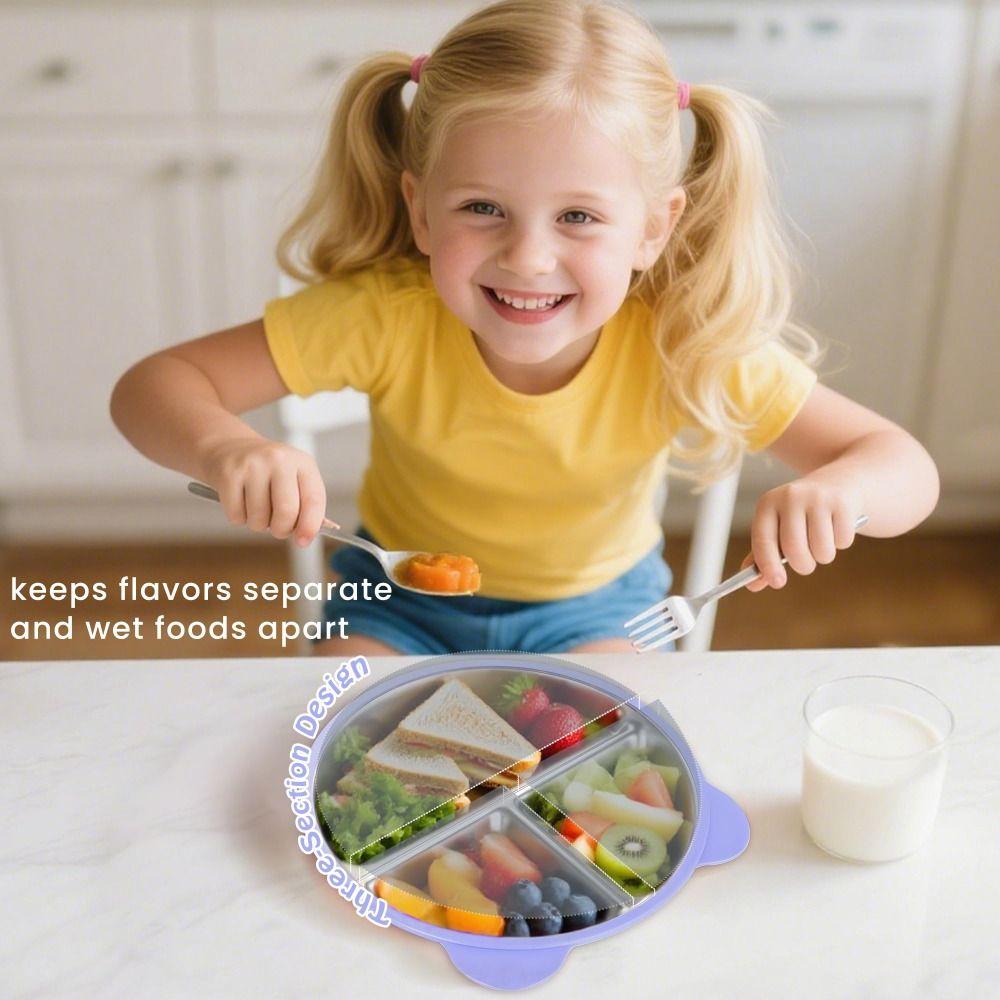 Premium Stainless Steel Cute Toddler Divided Plates Non Slip Removable Sleeves Snack Dishes Unbreakable BPA-Free Plate Home