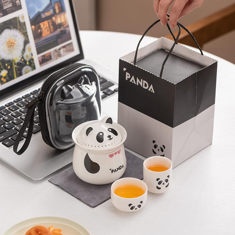 Light luxury panda portable one pot and two cups of creative kung fu teacup travel tea set gift box set
