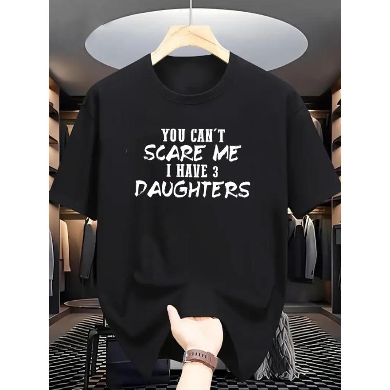 

European sizes Men S Light Blue T-Shirt with You Can t Scare Me, I Have 3 Daughters Print - Casual Crew Neck, Short Sleeve S чёрный
