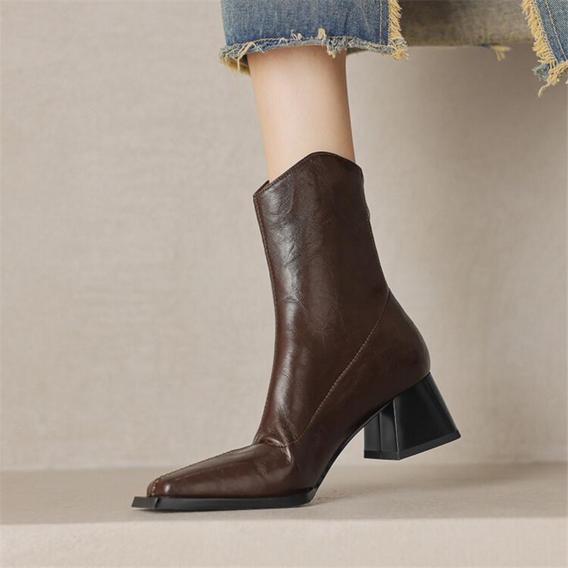 Fashion New Autumn Winter Women Boot Fashion Square Toe Boots for Women Short Boots Ladies Shoes Western Boots Zapatos Mujer High Heels