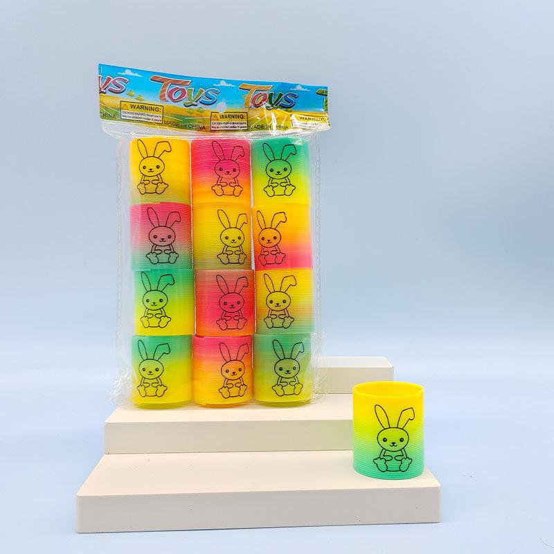 Colorful Children's Mini Smiley Rainbow Elastic Rings - Fun Spring Toys