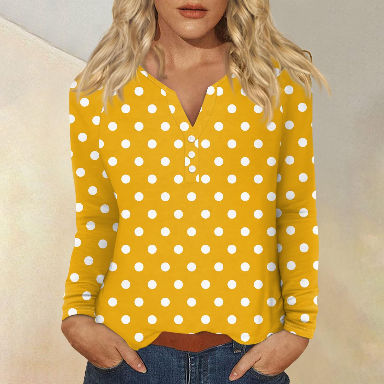 

Женская модная повседневная футболка с v-образным вырезом и длинным рукавом с принтом, топ на пуговицах XL жёлтый