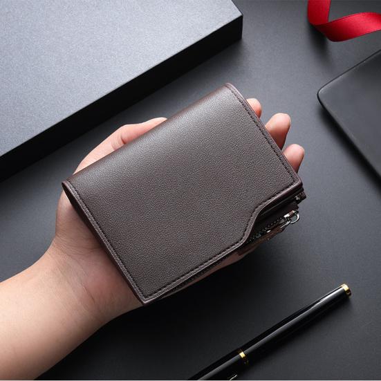 Men Short Card Wallet Slim Tri-fold Wallet Large Capacity Card Holder Cash Wallet with ID Window Zipper Coin Pocket Gift for Father Husband