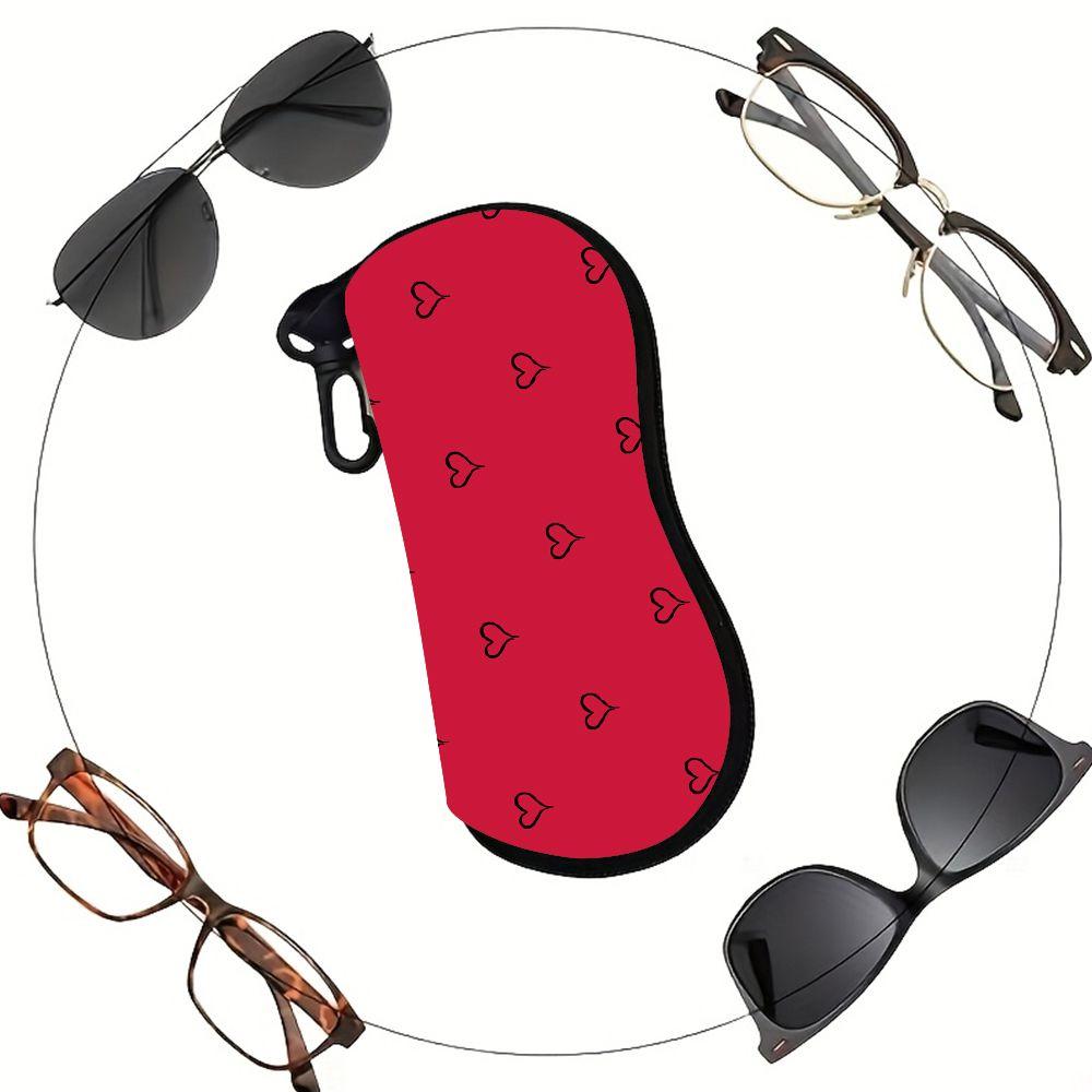 Red Love Heart Pattern Soft Cloth Eyeglasses Sunglasses Case, Portable Protective Pouch Bag, Lightweight Travel Spectacle Holder Glasses Accessories