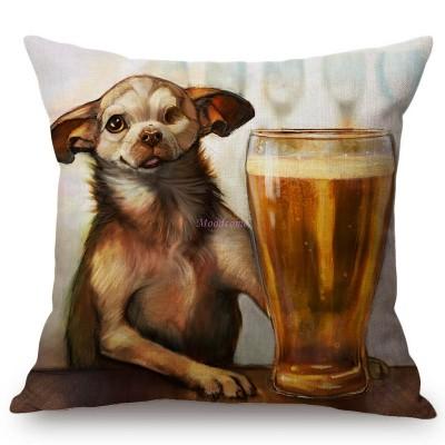 Cute Baby Dog Puppy Cartoon Cosplay Animal Oil Painting Art Home Decoration Sofa Throw Pillow Case Linen Kids Gift Cushion Cover