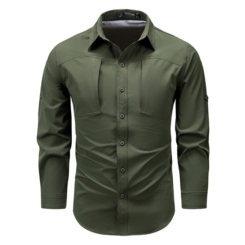 

Весенняя быстросохнущая рубашка с длинными рукавами, нейлоновым эластичным карманом на молнии и дышащей тактической рубашкой M армия зеленый