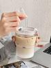 450ML Stripe Glass Coffee Cup With Lid and Straw Transparent Drinking Glasses for Juice Milk Tea Cups Iced Coffee Mugs Drinkware