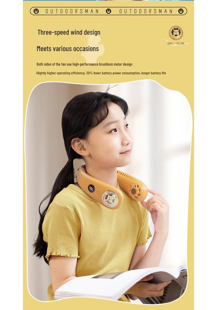 USB Rechargeable Leafless Kids Neck Fan – Safe, Portable Gift for Students