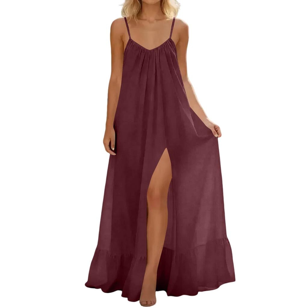 Šaty s výstřihem do O pro ženy Ležérní Pohodlné Bavlněné Povlečení Plážové šaty s krátkým rukávem a kapsami