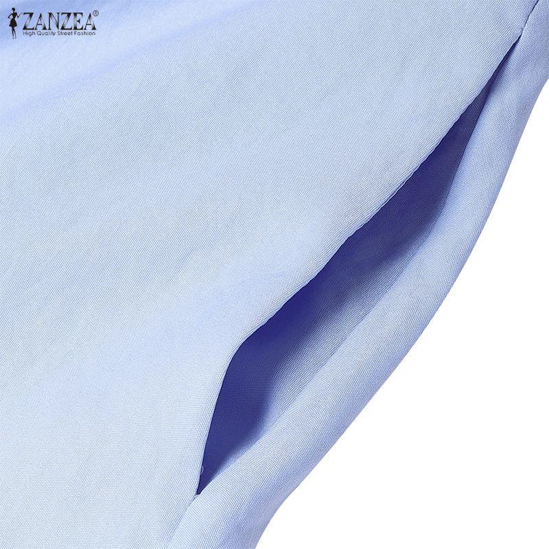 ZANZEA Vestido largo casual para mujer con cuello vuelto y manga corta