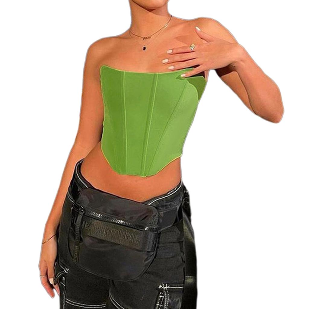 Womens Bustier Sexy Lingerie Solid Color Waist Cincher Strapless Sleeveless Backless Stretchy Corset Top