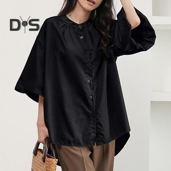 

Женская рубашка с круглым вырезом и рукавами-фонариками, повседневная свободная посадка, однотонная однобортная блузка для работы и отдыха M абрикосовый