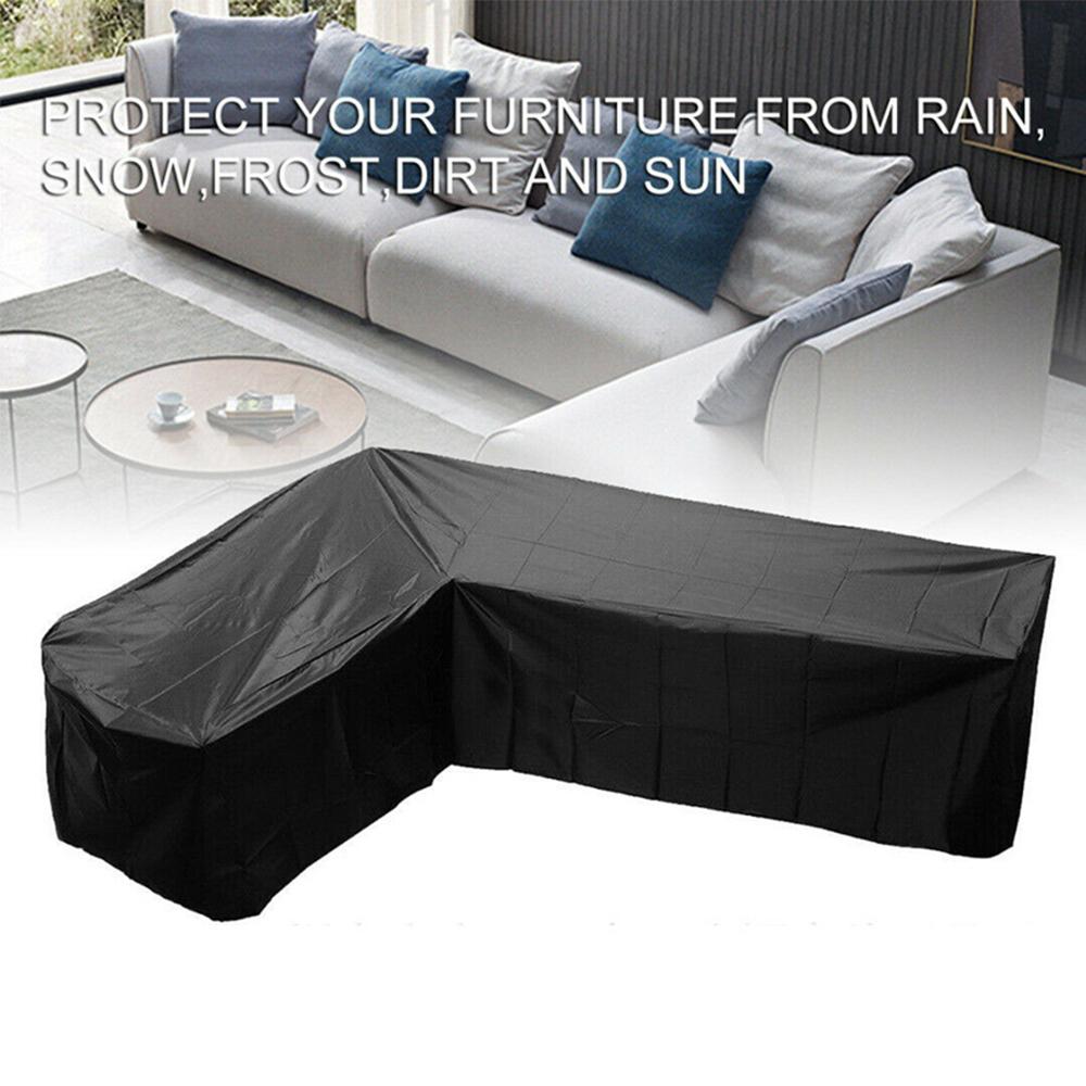L-Shape Furniture Cover Polyester Waterproof Sofa Protective Cover with Drawstring Outdoor Sunscreen Dustproof Patio Chair Cover