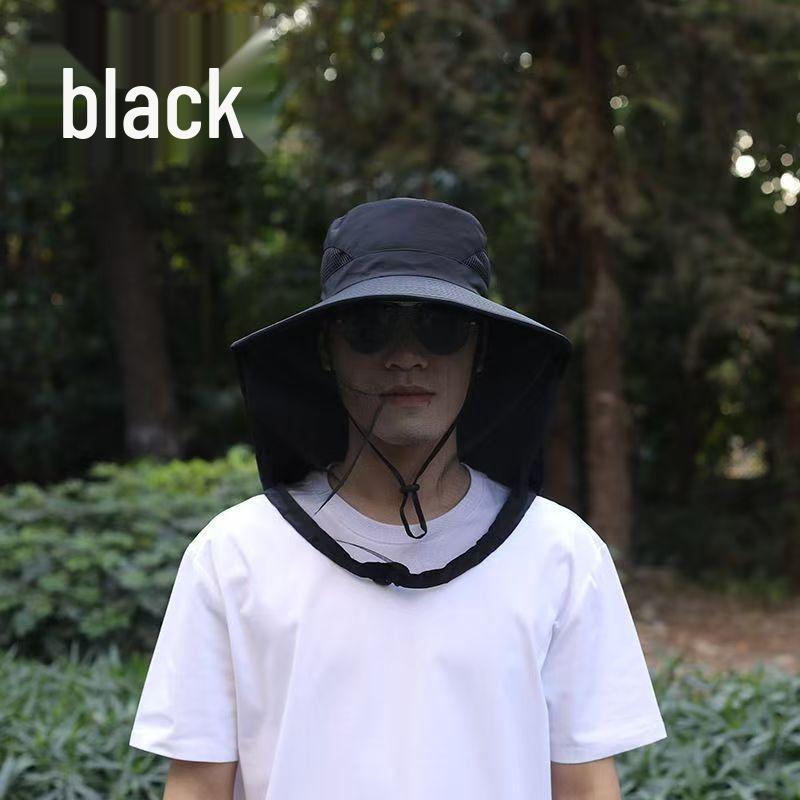 Men's Sun Protection Bucket Hat with Mosquito Mesh for Outdoor Activities