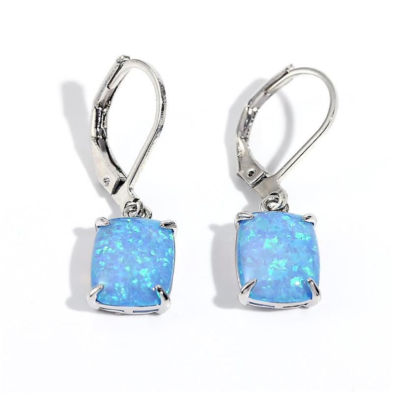 

New Korean style white gold K gold rose gold rectangular four-claw blue and white hundred tower ear buckle