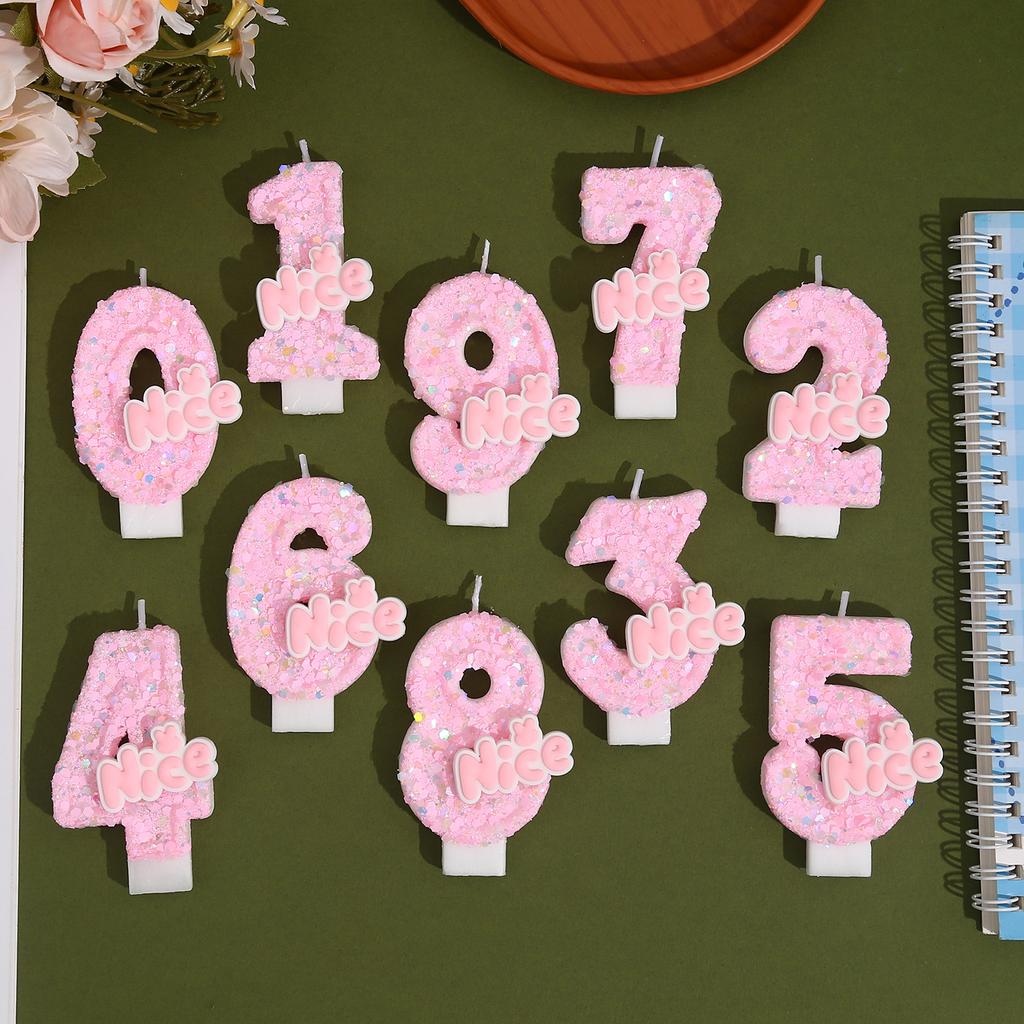 11pcs Glitter Pink Nice Birthday Candle 0-9 Cake Topper Decorations for Girl Woman Baby Shower Party Wedding Decor Supplies