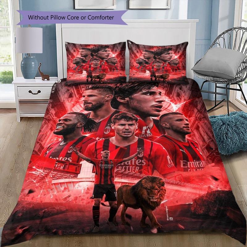 AC Milan Football Team Group Art Print 3‑Pieces Duvet Cover Set Soccer Bedding Without Pillow Core Comforter Sports Fan Bedroom Decor