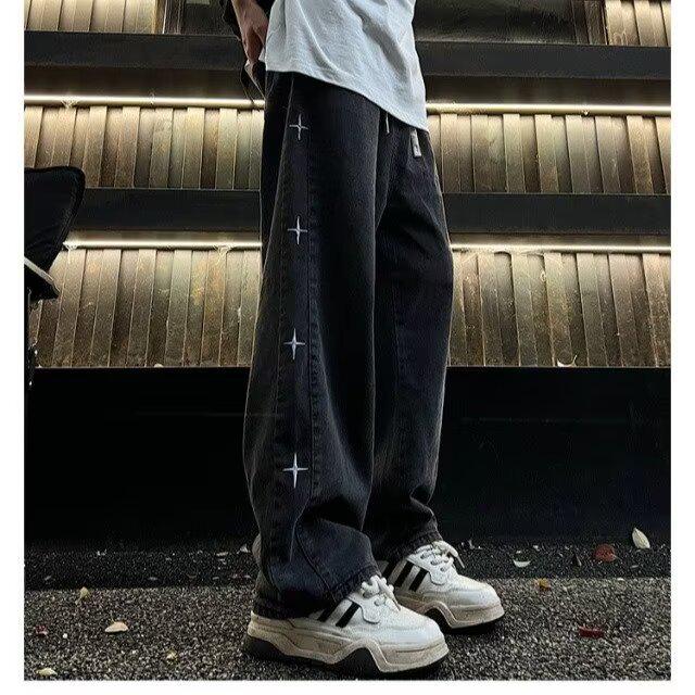 

Мужские джинсы прямого покроя с широкими штанинами, коллекция весна/осень 2024 г. — американский модный бренд, молодежный стиль хип-хоп, свободный крой, большой размер XL чёрный