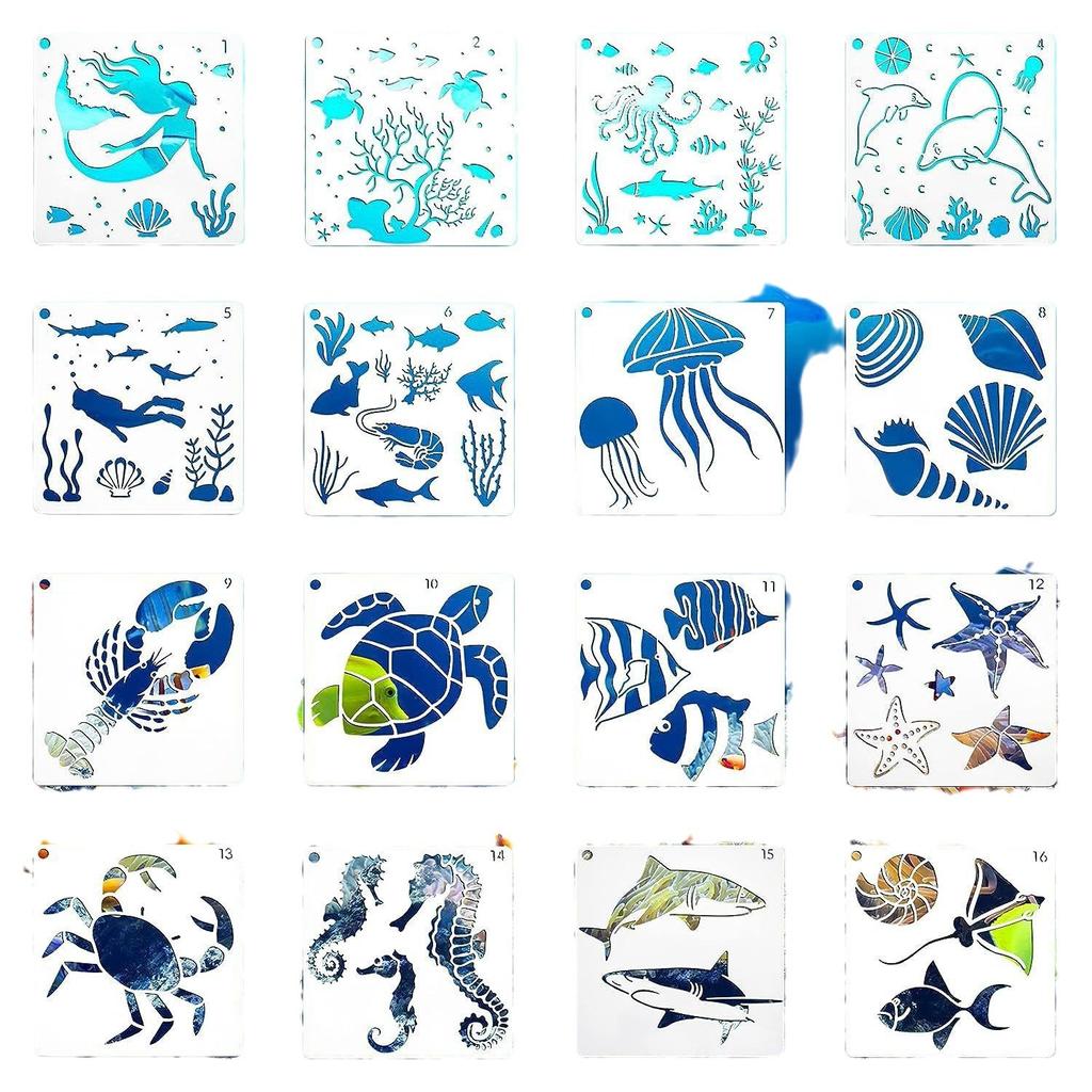 Children's Drawing Supplies, School Art Tools, Training and Teaching Props, Reusable, Ocean Series, Hollow Illustration Molds