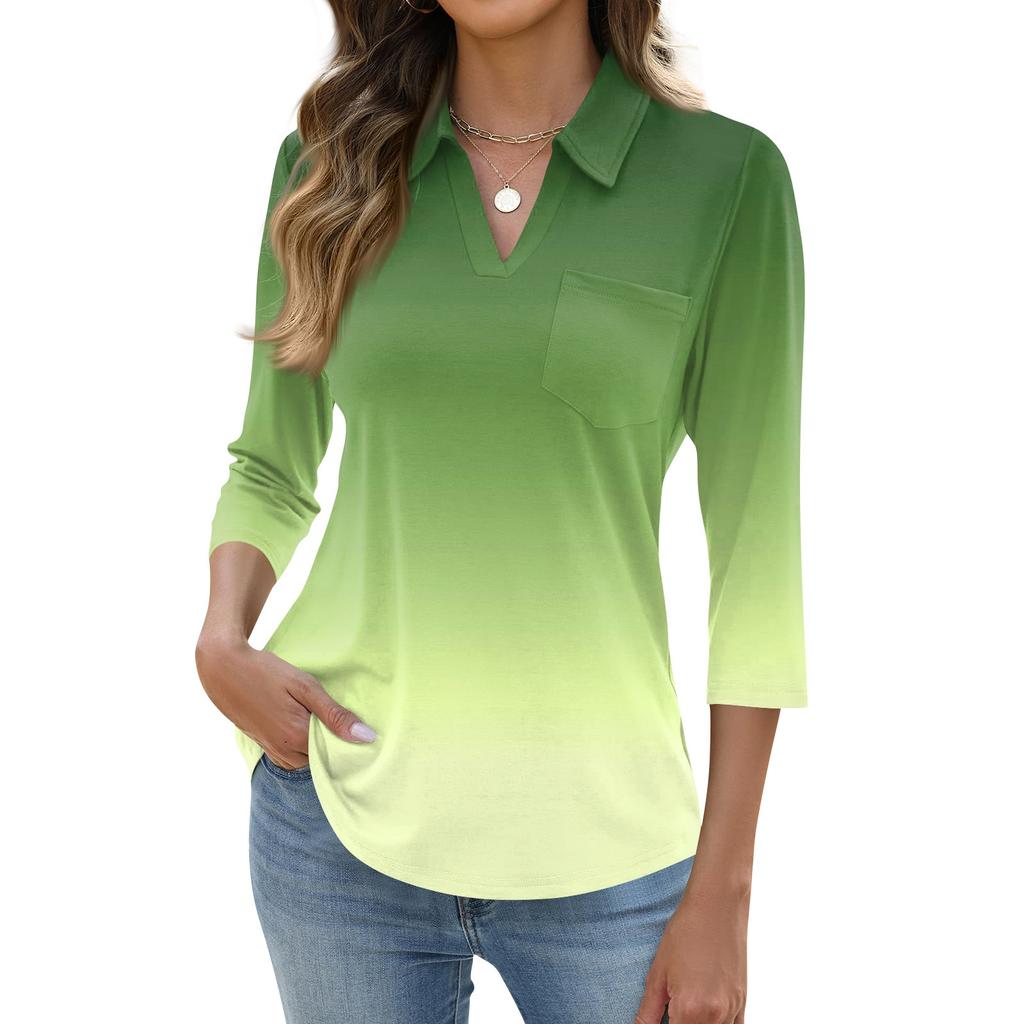 Damska Koszula Casual z Klapami Krótki Rękaw 3/4 z Nadrukiem Damskie Góry