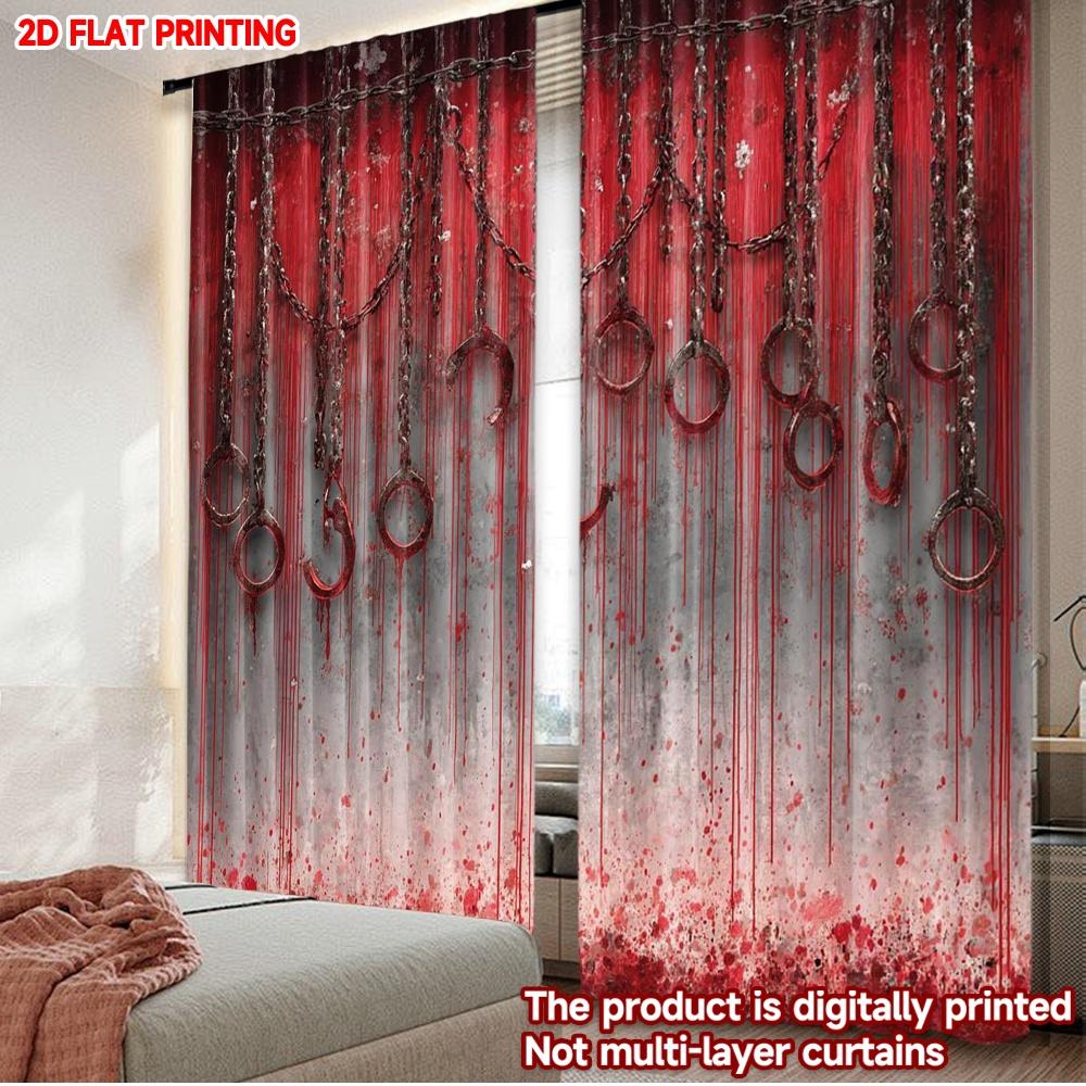 2 шт. Красные Градиентные Цепочечные Шторы    Готические Металлические Кольца с Эффектом Пятен Крови Темный Стиль для Декора Стены Гостиной 100*130 HOOK 1pcs