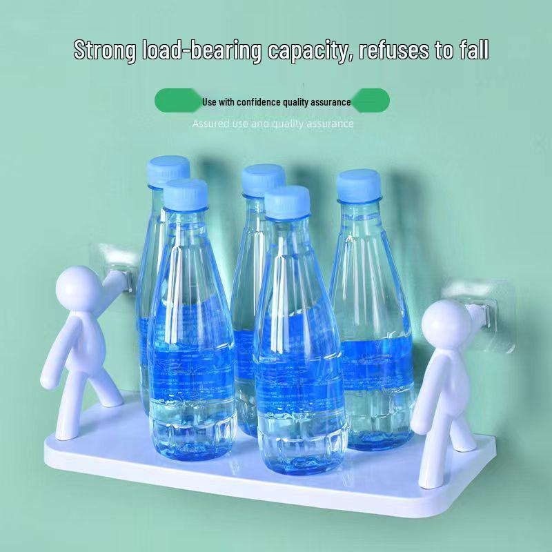 Stanzfreies wandmontiertes Küchen- und Badezimmer-Aufbewahrungsregal mit Haken für Wohnheim oder Zuhause