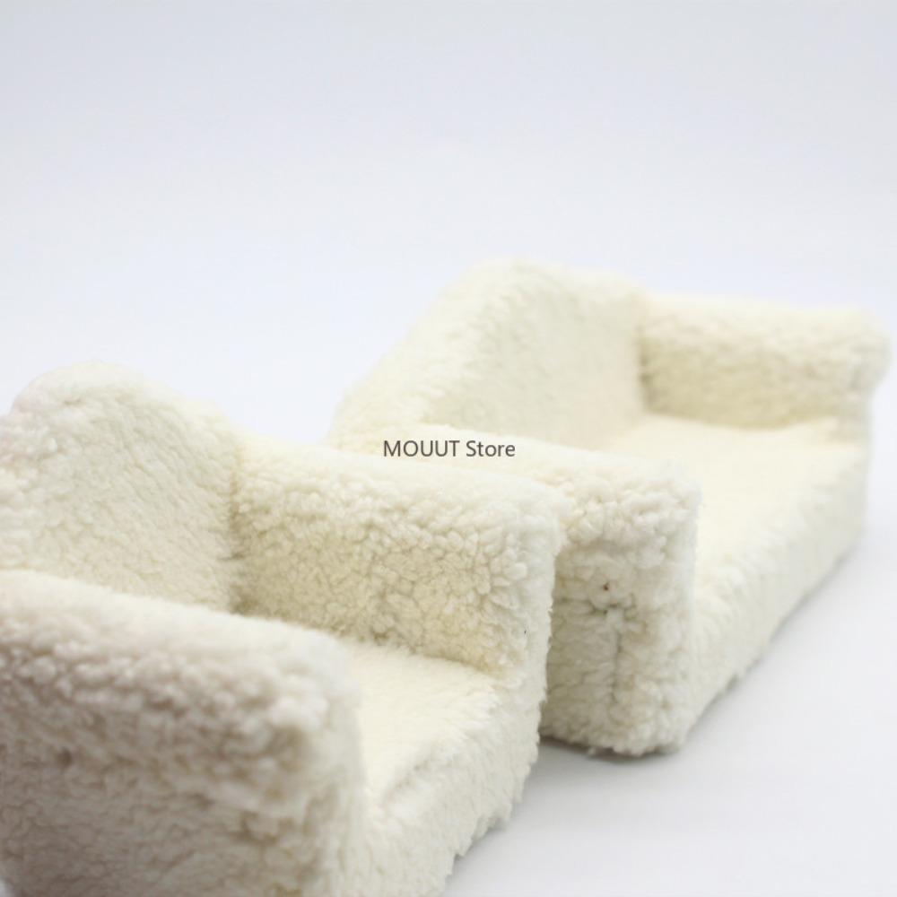 Dollhouse Plush Single Sofa with Cushions Mini Sofa Living Room Miniature Furniture Model Home Decor Doll Accessories-Miniatures