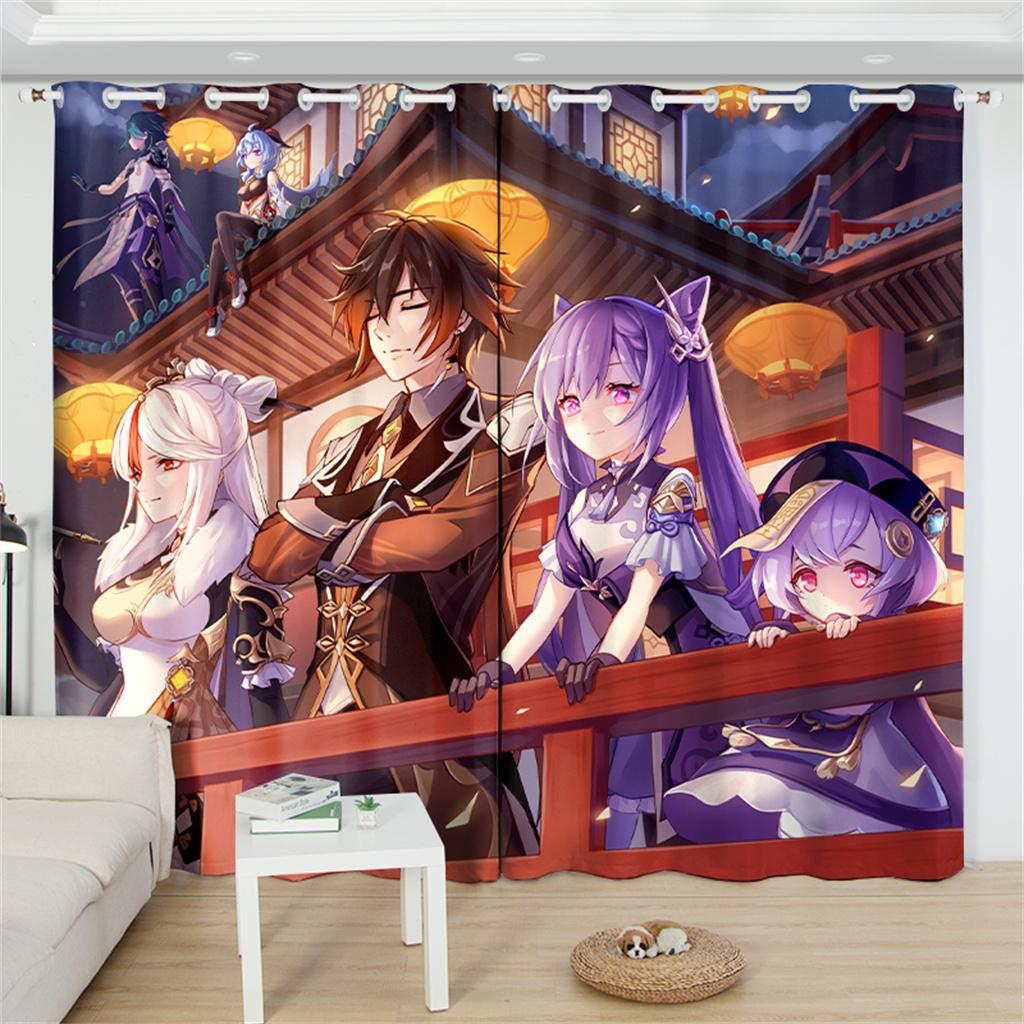 Kazuha Genshin Impact Blackout Curtain 2 Panels Anime Printing Window Drapes For Living Room Cartoon Home Decor Treatments