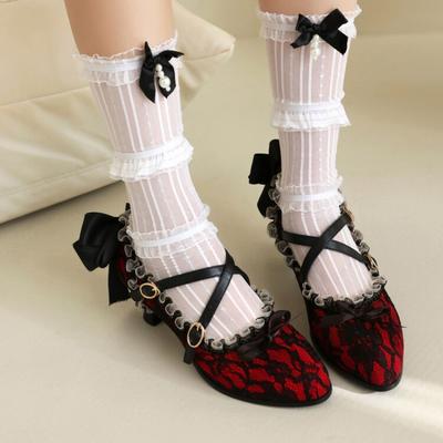 Victoria Retro Gothic Harajuku Style Women's Shoes with Bow Glasses and Witch Cosplay High Heel