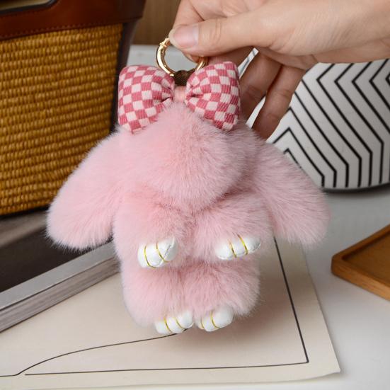 Plush Bunny Keychain Furry Faux Fur Rabbit Pendant Key Chain Soft Animal Keyring Accessory for Women Purse Backpack Decor