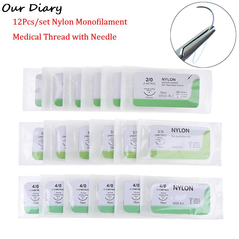 12PCS 2.0/3.0/4.0/5.0 Needle Suture Nlon Medical Thread Sterile Surgical Practice 3