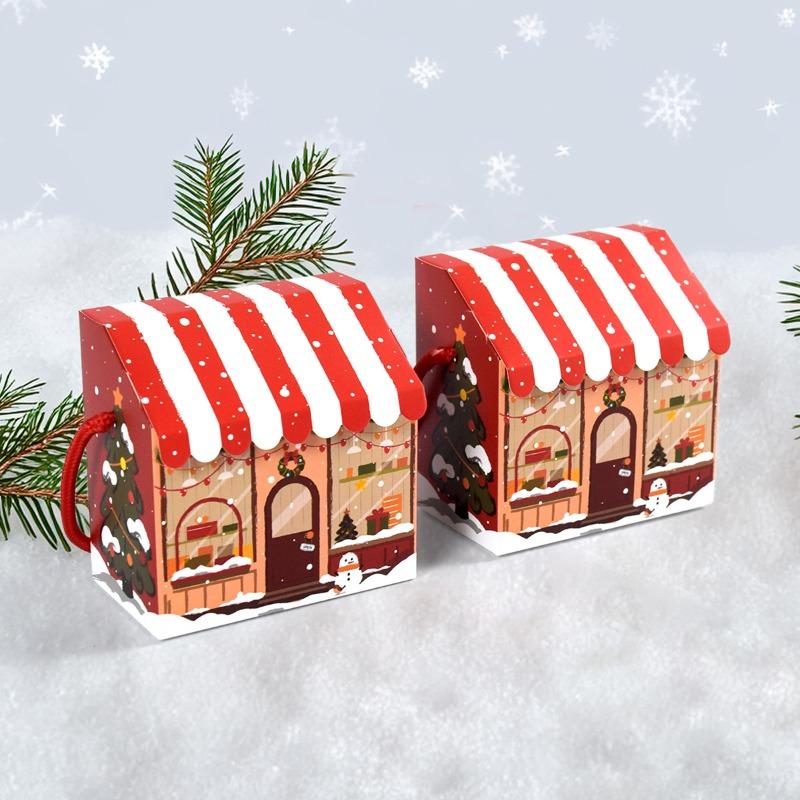 Christmas Little House Gift Box Ping An Fruit Red Packaging Box Creative Cartoon House Candy Gift Box 10pcs/bag