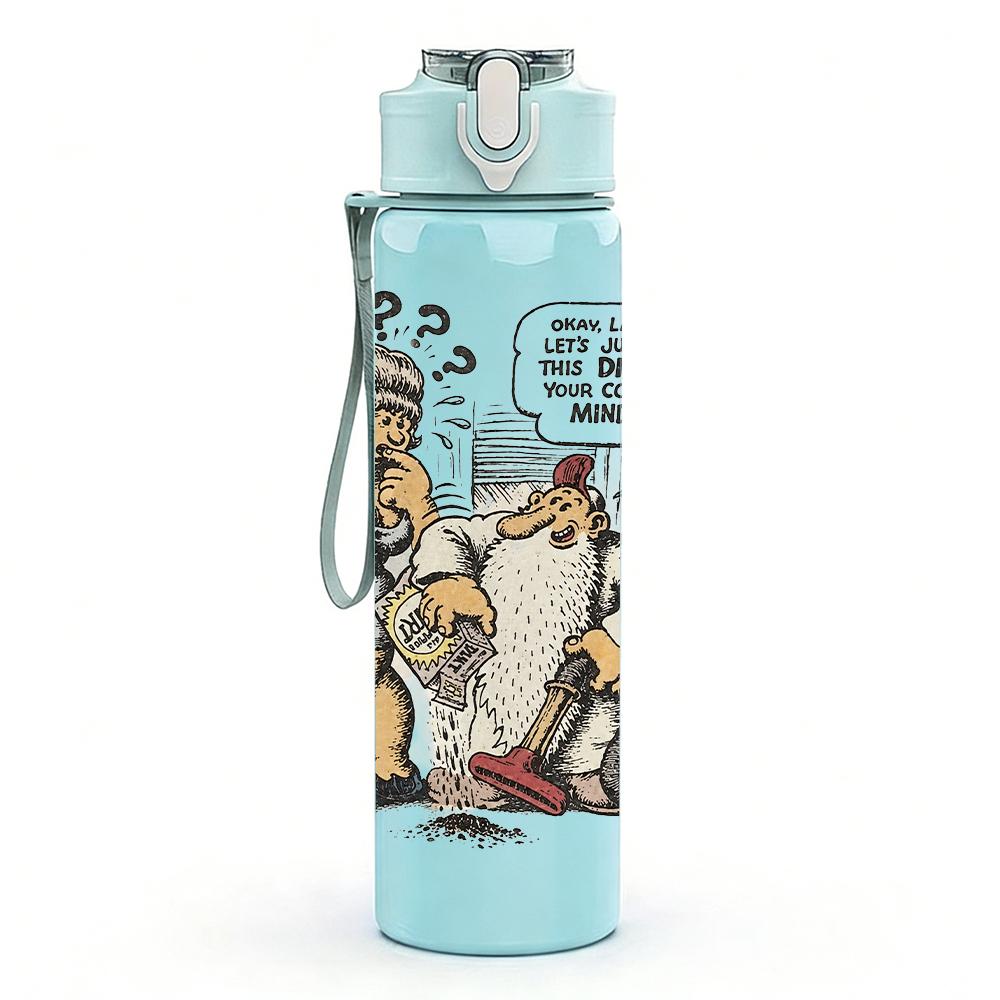 1PC Retro Cartoon Old Man Comic Print 750ml Portable Sports Water Bottle Leakproof Gym Outdoor Travel Drink Cup