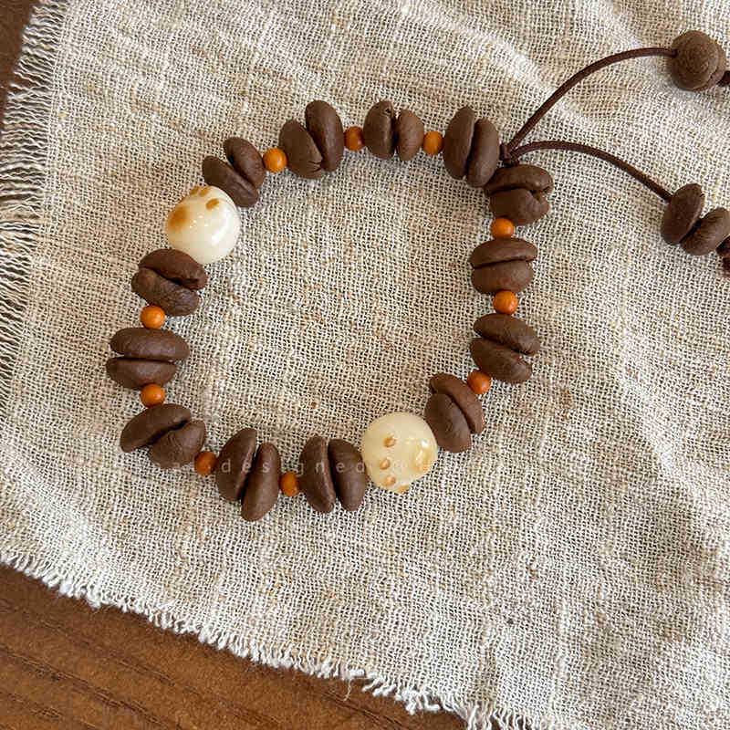 Genuine Coffee Bean Cat Paw Beaded Bracelet - Stylish Elastic Rope Couple Bangle