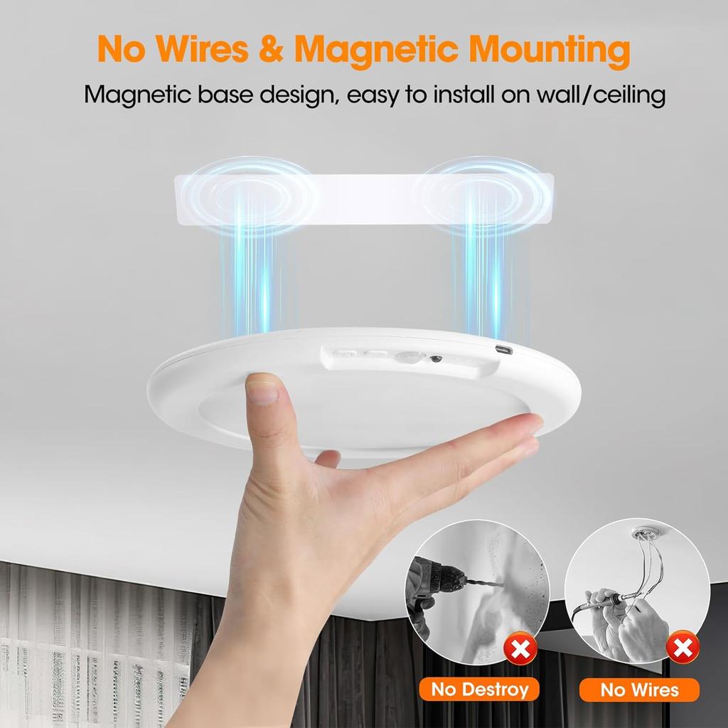 Motion Sensor LED Ceiling Light With Remote Control USB Rechargeable For Shower Stair Closet Cabinet Magnetic Installation