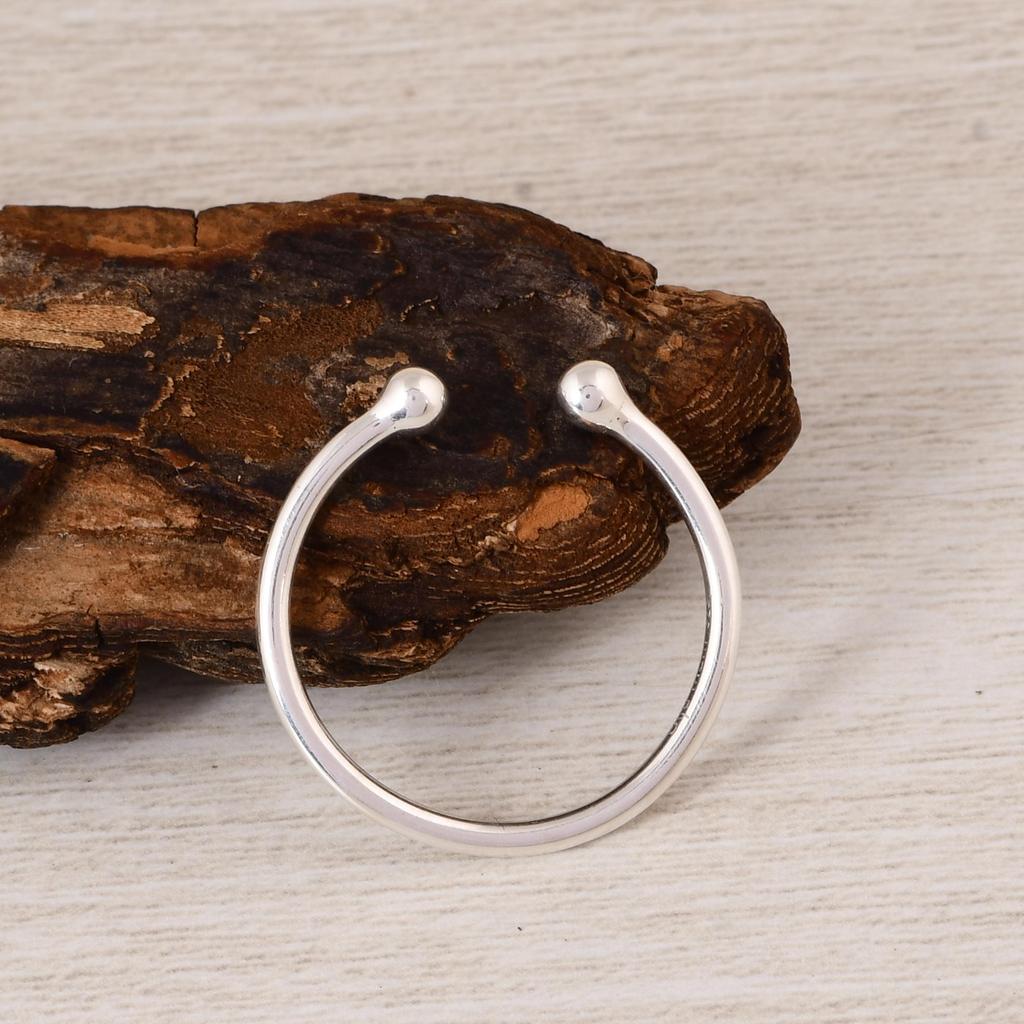 Minimalist 925 Sterling Silver Open Cuff Ring – Adjustable Ball End Silver Band – Dainty Everyday Stackable Ring – Gift for Her