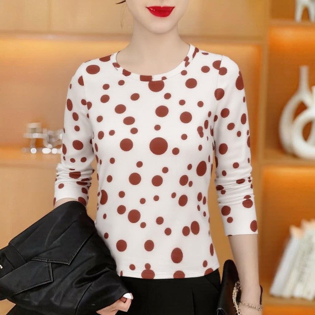 

Spring 2026 Women s Polka Dot Long Sleeve Slim Fit Base Layer – Age-Reducing, Belly-Covering for Middle-Aged and Elderly Medium
