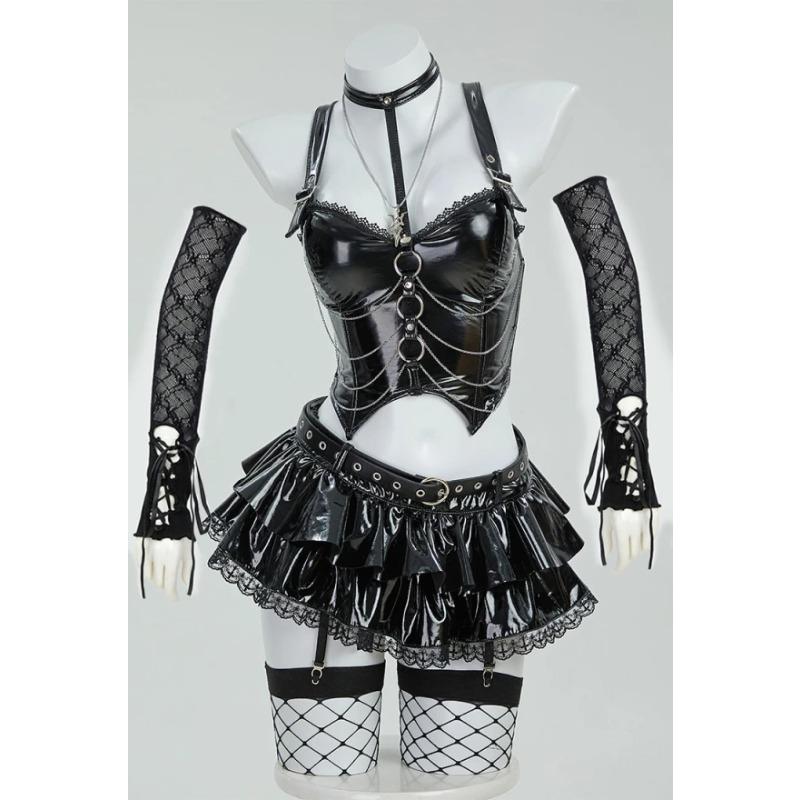 

Комплект нижнего белья MEOWCOS Misa Gothic Black: топ-топ и мини-юбка с рукавами и ожерельем, костюм для косплея на Хэллоуин M