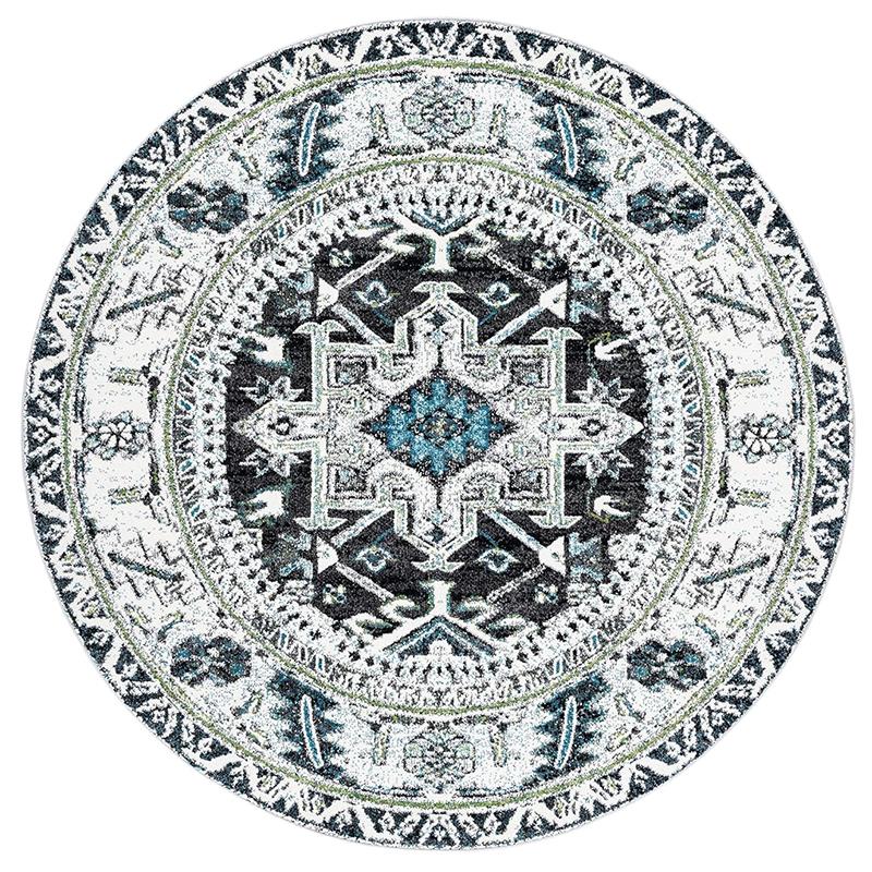 Retro Ethnic Style Round Carpet Geometry Print Bohemia Floor Mat Multiple Sizes Home Decor Anti-slip Rug for Living Room Bedroom