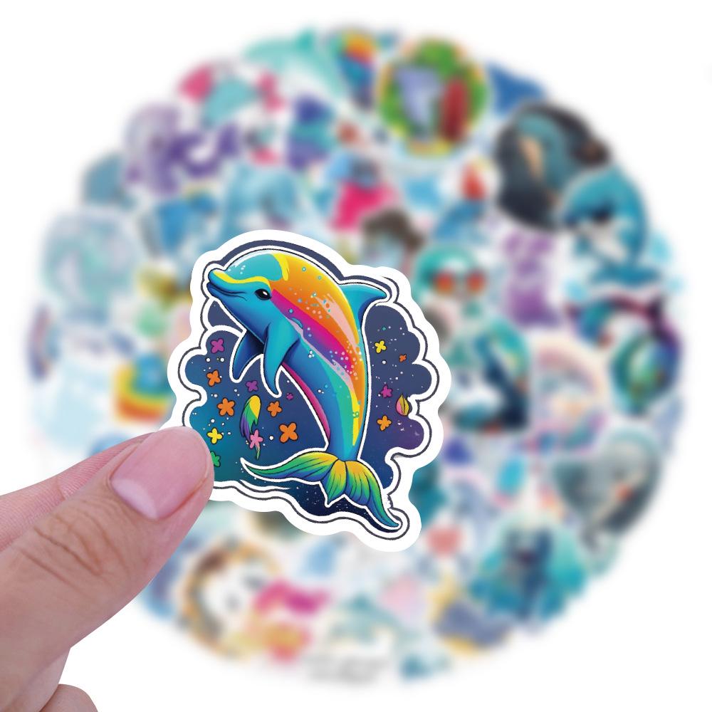 60 Cute Dolphin Cartoon Waterproof Stickers: Car, Suitcase, Water Bottle, Skateboard - 60 Sheets