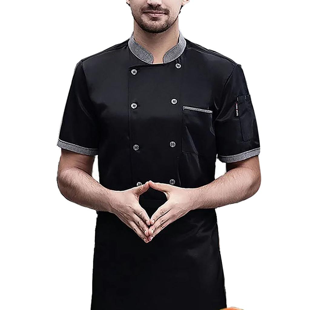 Chef Short Sleeve Breathable Mesh High Temperature Resistant Button Design Easy Washing Cotton Men