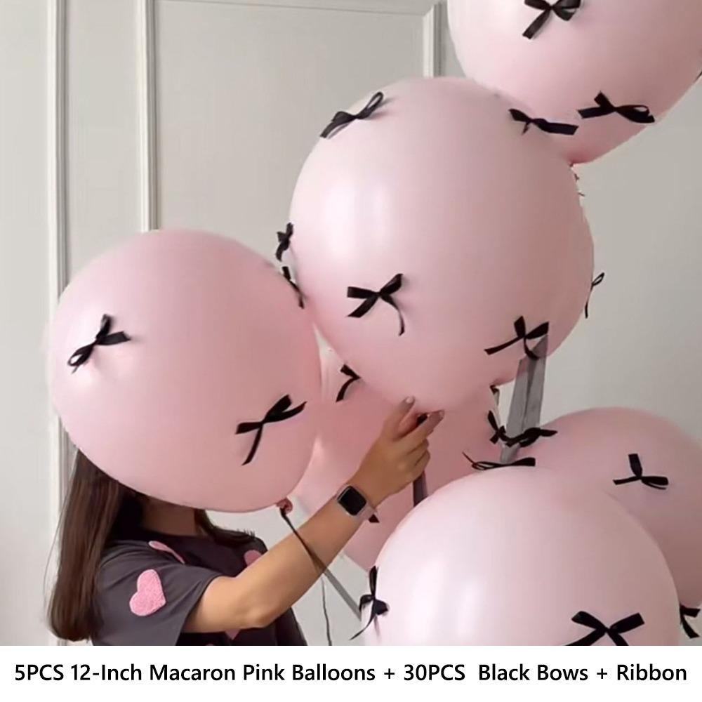 5Pcs Gift 12-inch Bow Balloon Set Pink Ins Bow Proposal Ceremony Floating Balloons Ballet Style Birthday Party Scene Arrangement