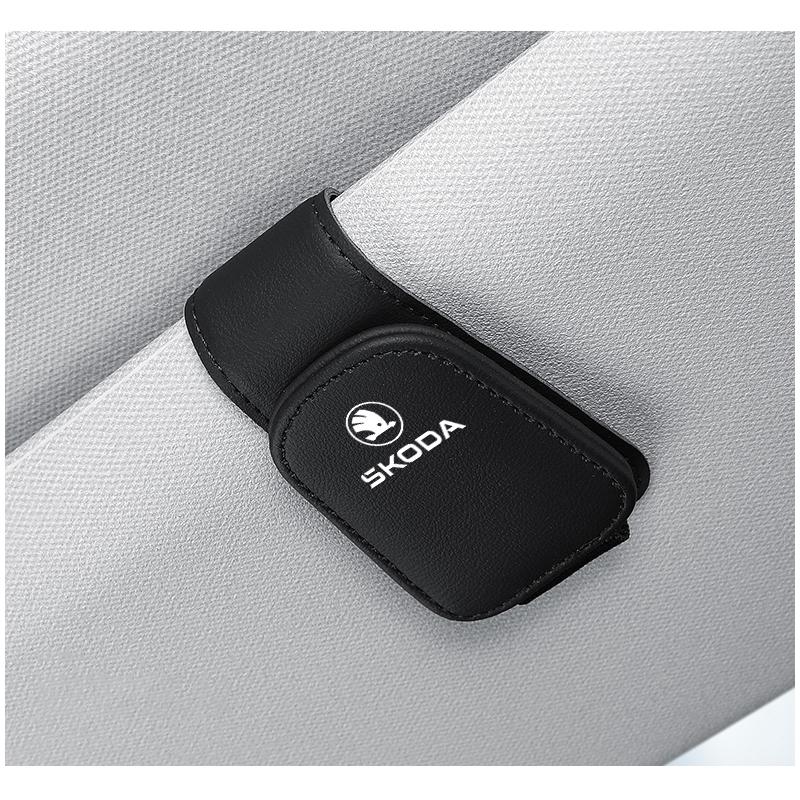 Leather Car Sunglasses Holder Sun Visor Glasses Clip For Skoda A5 A7 Yeti Roomster Octavia Rapid Fabia Superb Kodiaq