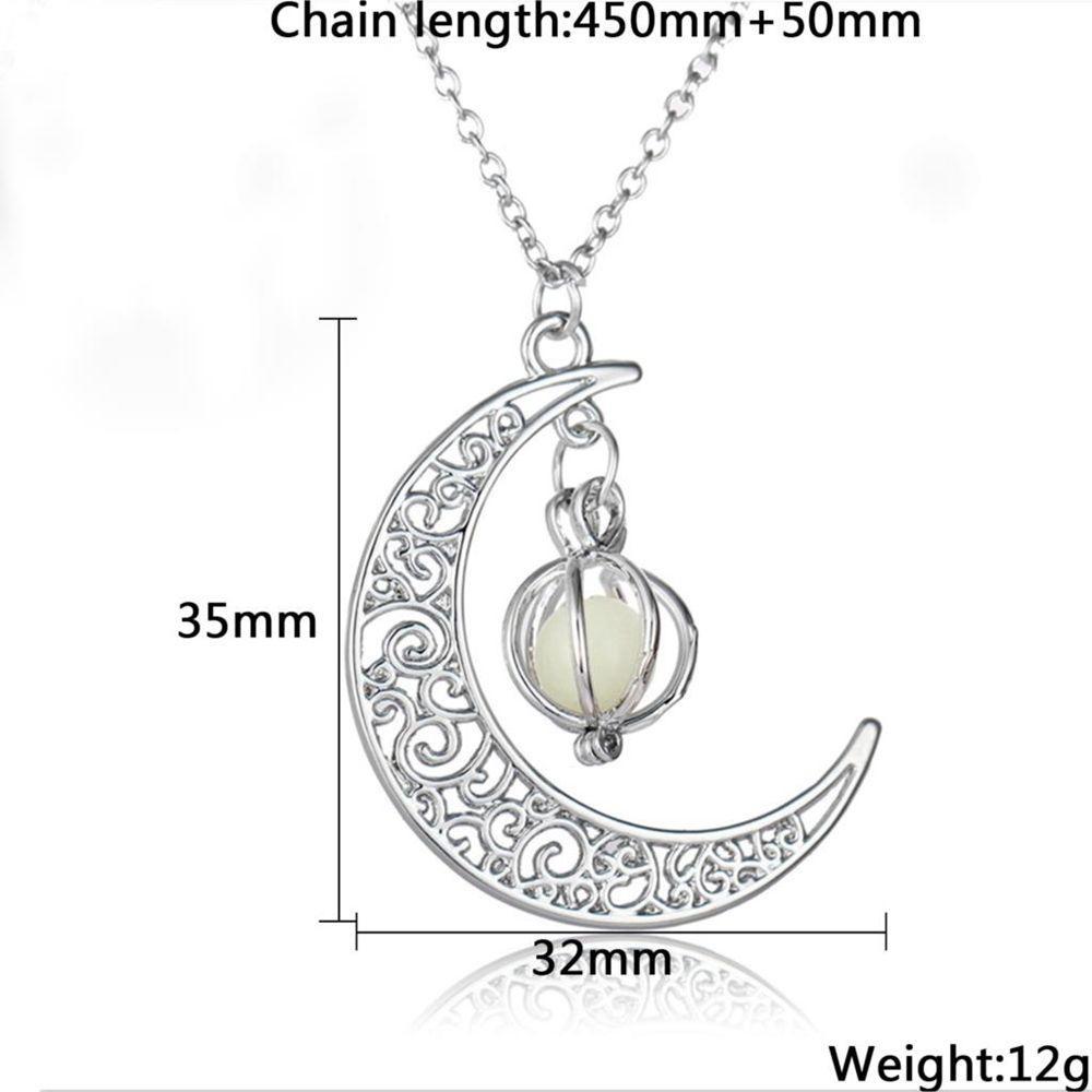 Fashion Xmas Gifts Luminous Necklace Silver Plated Glow In The Dark Moon&Pumpkin Pendant