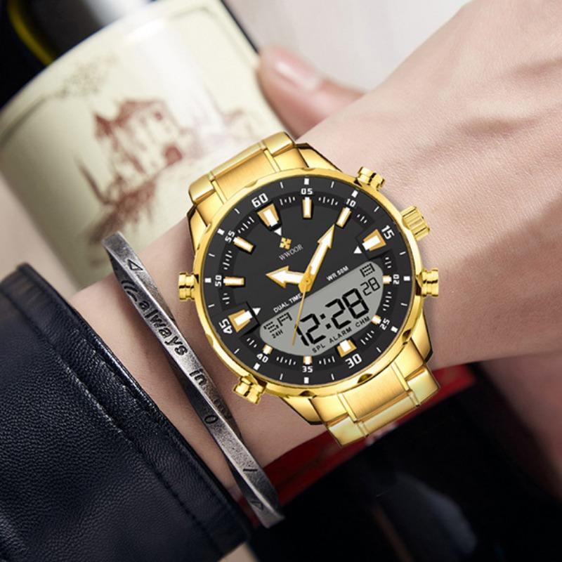 WWOOR New Steel Belt Cool Fashion Luminous Men's Watches Quartz Waterproof Movement Men's Hundred Wan Watch
