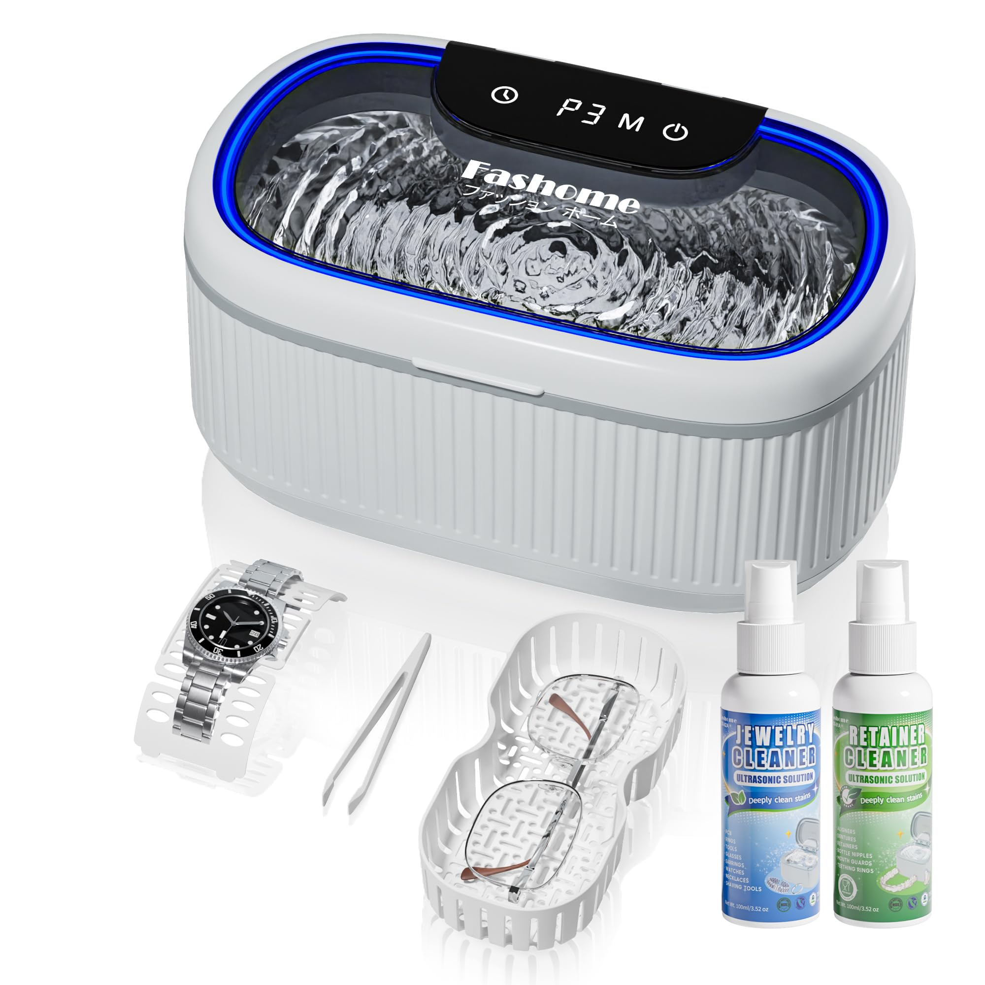 

Fashome Ультразвуковой 3 мощности 5 таймеров Дегазация 200 мл Ультразвуковая чистка Бытовой ультразвуковой очиститель с часами Очиститель для часов, 550 мл, 45 000 Гц, Настройки,