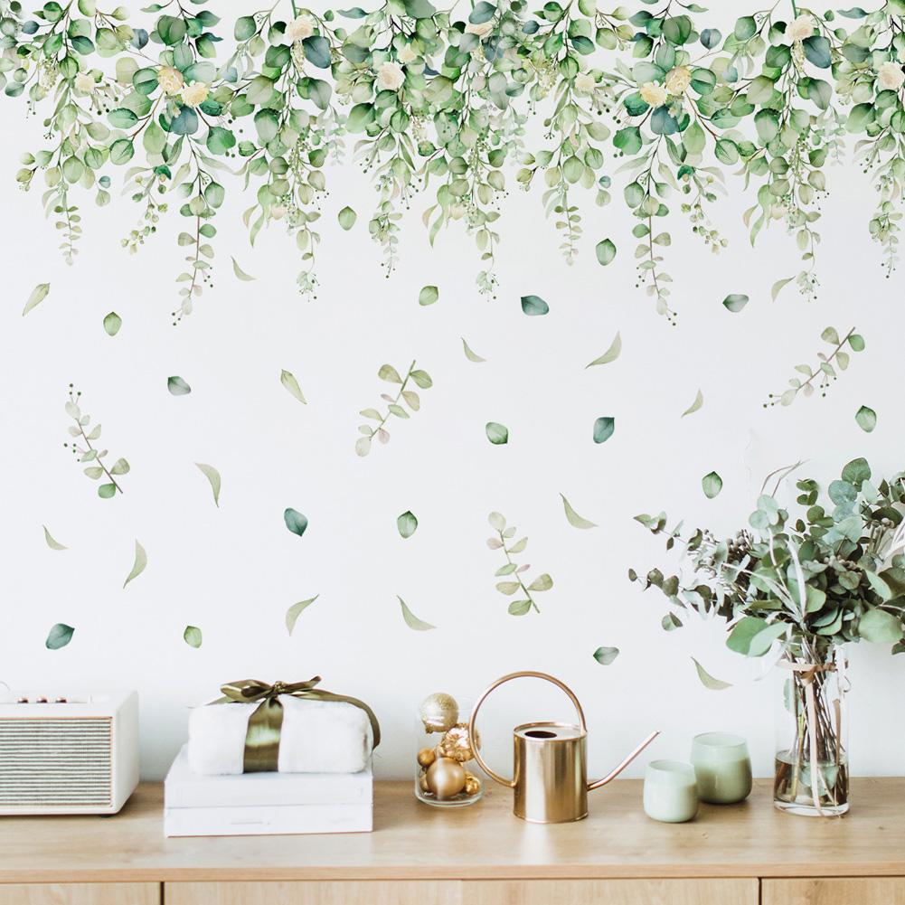 Green Plants Vines Wall Stickers Living Room Sofa Background Decoration Decals Bedroom Beautify Home Decor Self-adhesive Mural
