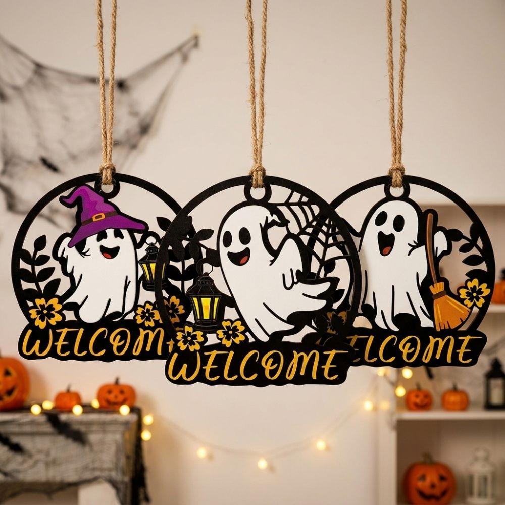 Hollow Out Halloween Ghost Door Hanger Cartoon Halloween Front Door Decor  Holiday Party