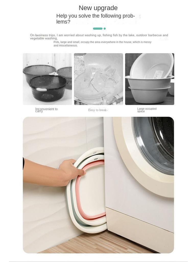 Portable Folding Basins Wash Basins Folding Laundry Plastic Tub Baby Bath Basin Laundry Tub Hanging Bathroom Kitchen Accessories